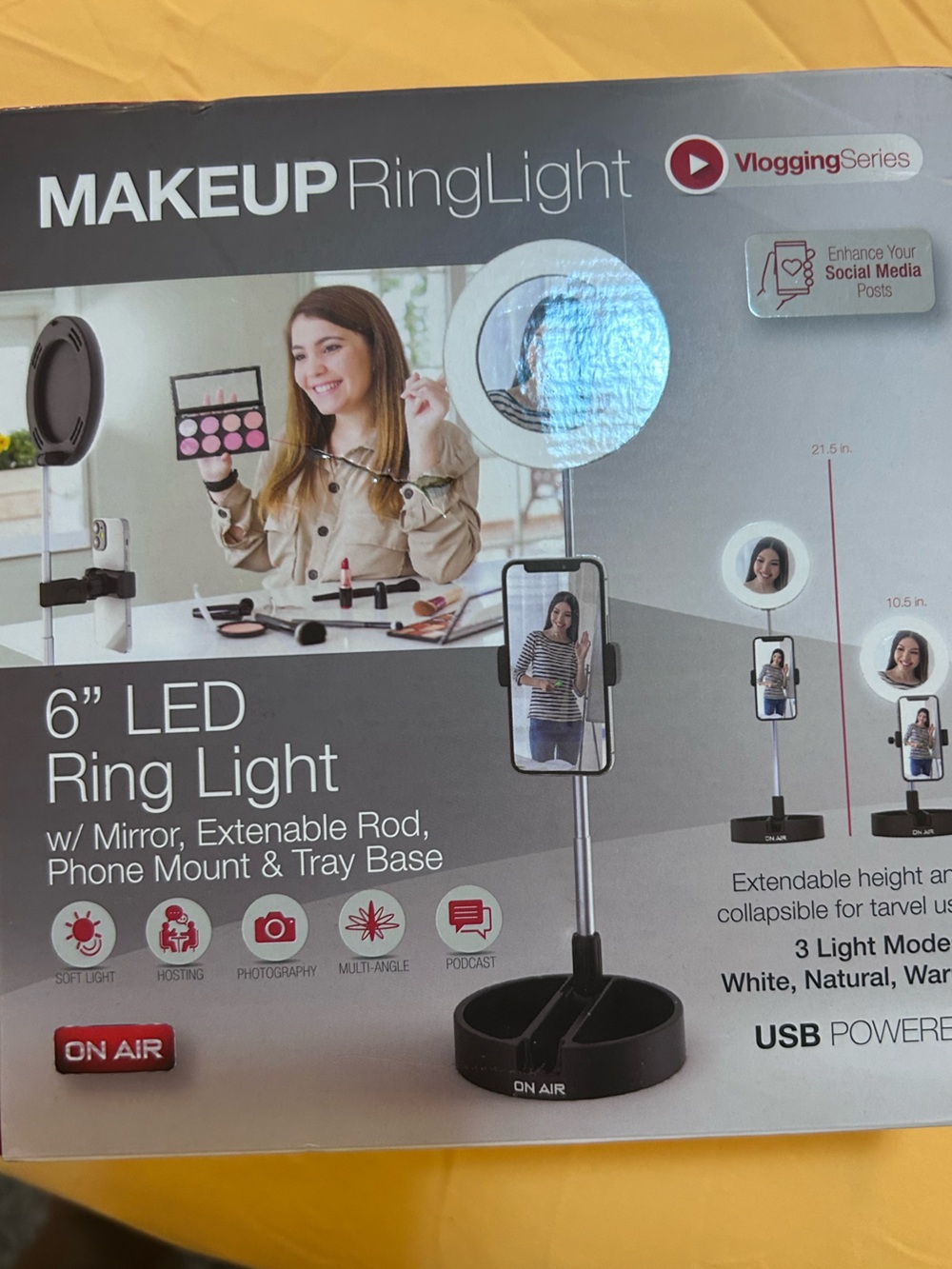 6" LED Ring Light with Phone Mount & Tray Base - Black